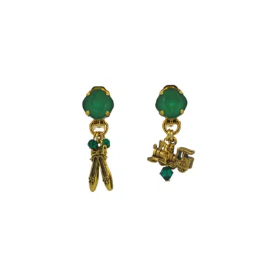 Vickisarge Women's Gold / Green Yuletide Green Motion Charm Earrings - Pierced