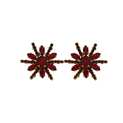 Vickisarge Women's Gold / Red Yuletide Red Burst Earrings - Clip