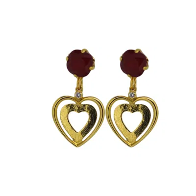 Vickisarge Women's Gold / Red Yuletide Red Heart Earrings