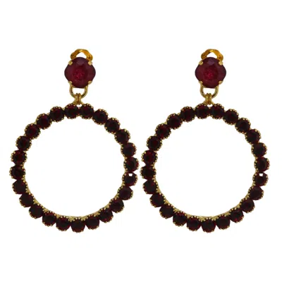 Vickisarge Women's Gold / Red Yuletide Red Hoop Earrings - Clip