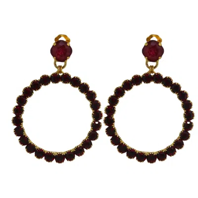 Vickisarge Women's Gold / Red Yuletide Red Hoop Earrings - Pierced
