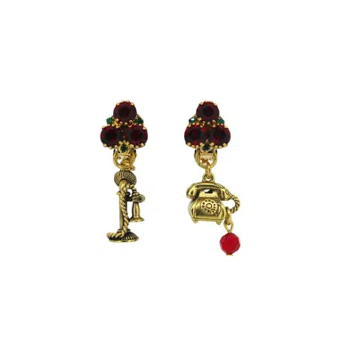 Vickisarge Women's Gold / Red Yuletide Red Phone Charm Earrings - Pierced