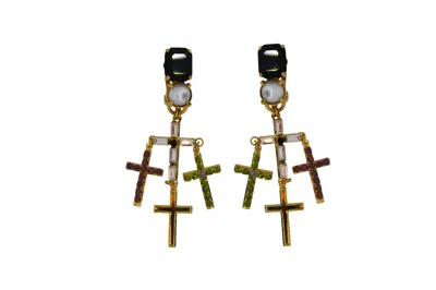 Vickisarge Women's Gold The Four Cross Earrings - Clip