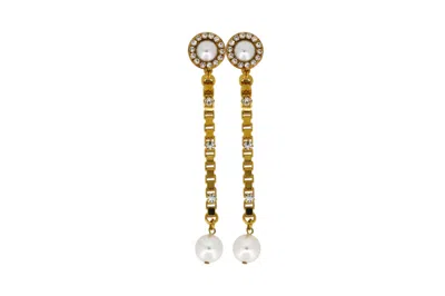 Vickisarge Women's Gold / White Gold Dangle Pearl Earrings