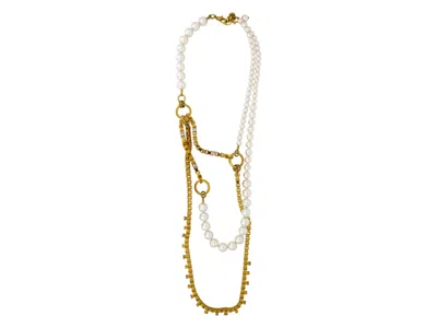 Vickisarge Women's Gold / White Pearl & Gold Crossover Necklace