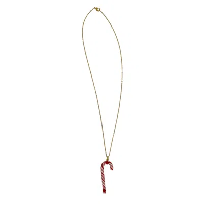 Vickisarge Women's Gold / White / Red Peppermint Candy Cane Necklace
