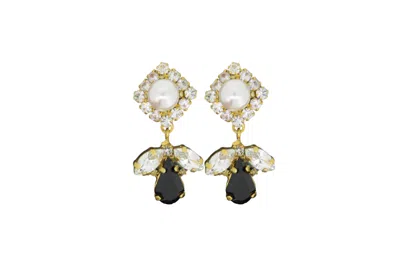 Vickisarge Women's Neutrals / Gold / Black Pearl & Crystal Dangle Earrings