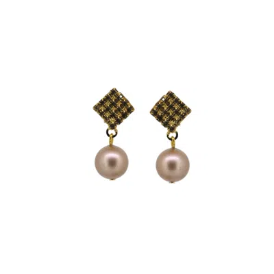 Vickisarge Women's Neutrals / Gold Champagne Pearl Drop Earrings