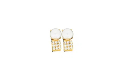 Vickisarge Women's Neutrals / Gold / White Pearl & Crystal Chain Earrings