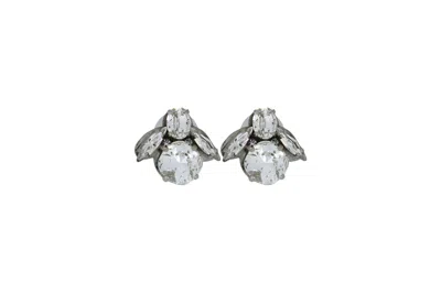Vickisarge Women's Neutrals The Baby Clear Bee Earrings In Platinum - Clip
