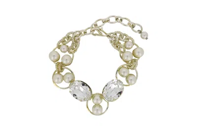 Vickisarge Women's Neutrals / White / Silver Silver Crystal & Pearl Ring Bracelet In Gold