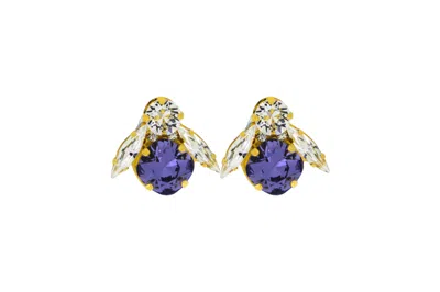 Vickisarge Women's Pink / Purple The Big Purple Bee Earrings In Gold - Pierced