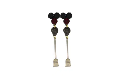 Vickisarge Women's Pink / Purple The Skull & Broom Earrings - Pierced