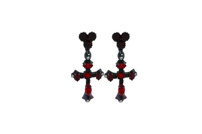 Vickisarge Women's The Red Cross Earrings In Oxidised Silver