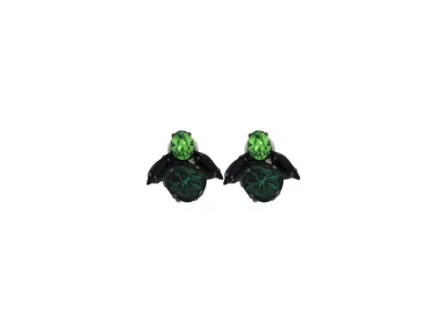 Vickisarge Women's The Spooky Green Bee Earrings In Oxidised Silver - Clip