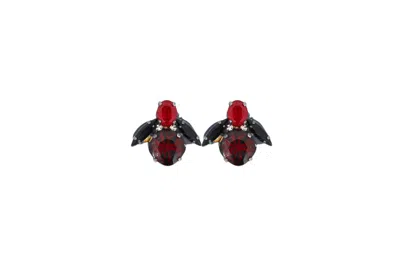 Vickisarge Women's The Spooky Red Bee Earrings In Oxidised Silver - Clip
