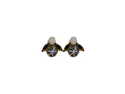 Vickisarge Women's The Spooky White Bee Earrings In Gold - Clip