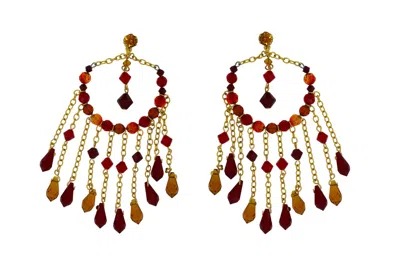 Vickisarge Women's Yellow / Orange / Red Fortitude Fringed Hoop Earrings