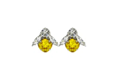 Vickisarge Women's Yellow / Orange The Big Yellow Bee Earrings In Platinum - Clip