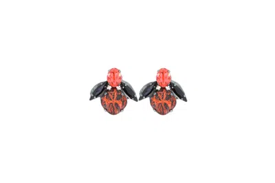 Vickisarge Women's Yellow / Orange The Spooky Orange Bee Earrings In Oxidised Silver - Clip