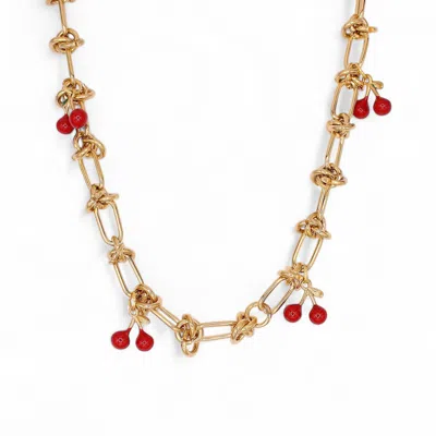 Vicky&nico Women's Gold / Red Cherry On The Top Necklace In Multi