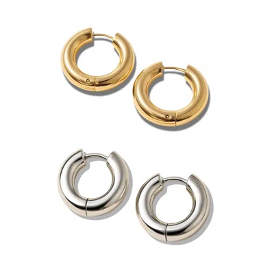 Vicky&nico Women's Gold / Silver Duo Huggies Set – Gold Vermeil & Rhodium Plated