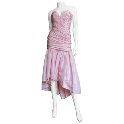 Pre-owned Vicky Tiel 1980s Silk Strapless High Low Bustier Dress In Gray