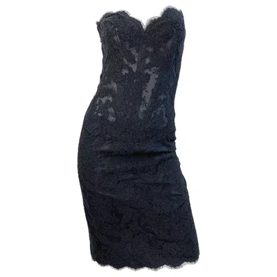 Pre-owned Vicky Tiel 1980s  Couture Size 46 / Us 12 Black Lace Strapless Vintage Dress
