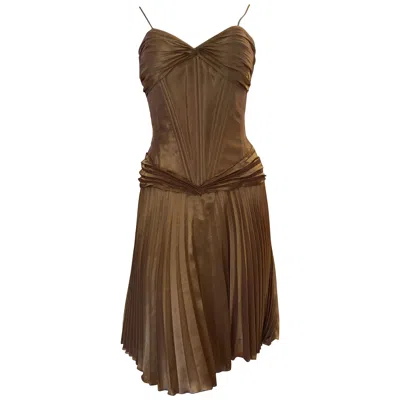 Pre-owned Vicky Tiel 1980s  "sara" Couture Metallic Gold Lame Dress With Bolero (38) As New In Brown