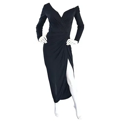 Pre-owned Vicky Tiel Amazing Vintage  Couture 80s Sexy 1980s Black Jersey Assymetrical Gown