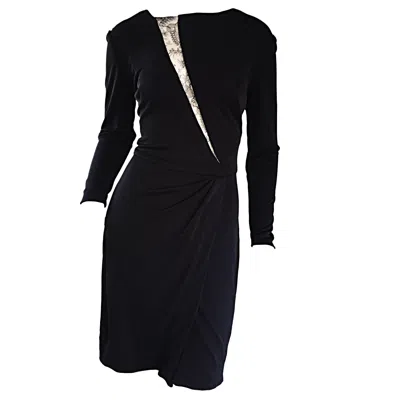 Pre-owned Vicky Tiel Beautiful Vintage  Couture Black Jersey Ruched Dress W/ Lace Cut - Out
