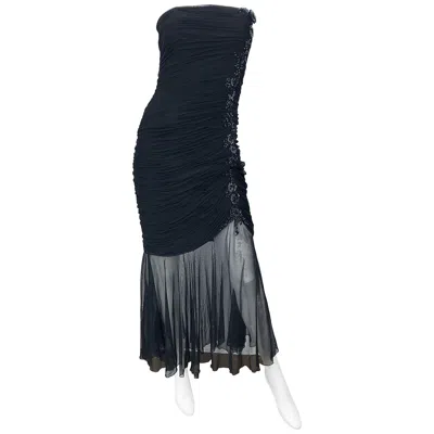 Pre-owned Vicky Tiel Beautiful Vintage  Couture Black Strapless Hi - Lo Sequin Sheer Gown