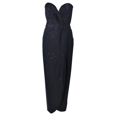 Pre-owned Vicky Tiel Black Draped Gown With Iridescent Rainbow Sequin Interior Size 4