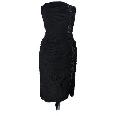 Pre-owned Vicky Tiel Black Stretch Mesh Beaded Cocktail Dress Size 6 8