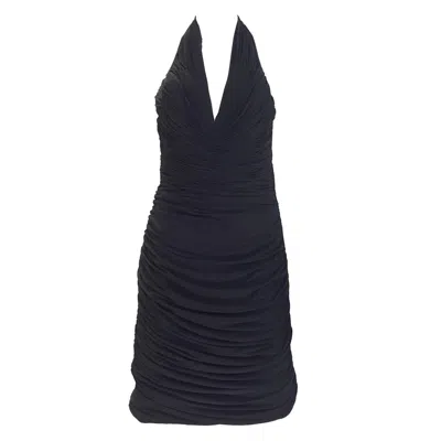 Pre-owned Vicky Tiel Black V Neck Jersey Halter Cocktail Mini Dress 1980s