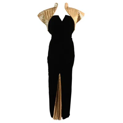 Pre-owned Vicky Tiel Black Velvet And Gold Cleopatra Gown With Bolero