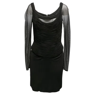 Pre-owned Vicky Tiel Black  Ruched Long Sleeve Dress Size Us S