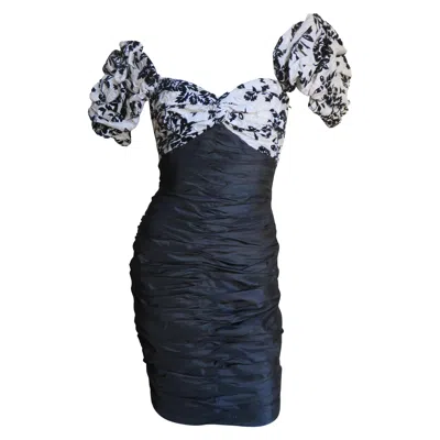 Pre-owned Vicky Tiel Couture Color Block Silk Dress In Black