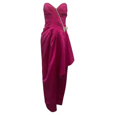 Pre-owned Vicky Tiel Couture Satin Fuschia And Strapless Evening Gown, 1980s In Pink