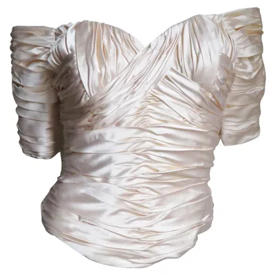 Pre-owned Vicky Tiel Couture Silk Ruched Corset Top In Gray