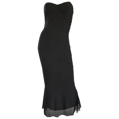 Pre-owned Vicky Tiel Couture Vintage Black Silk Mesh Strapless 1990s Strapless Gown Dress