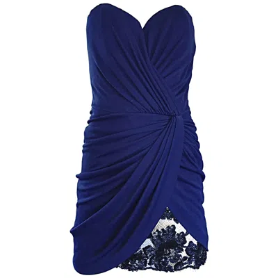 Pre-owned Vicky Tiel Couture Vintage Navy Blue Strapless Jersey + Lace + Sequin Sexy Dress