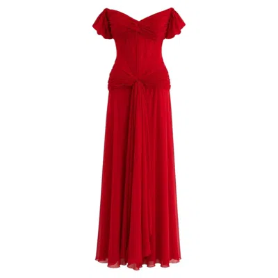 Pre-owned Vicky Tiel Couture Vintage “pretty Woman” 1987 Red Ruched Gown