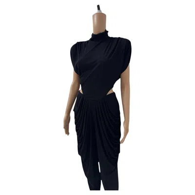Pre-owned Vicky Tiel Dramatic 1980s Black Jersey Cutout Jumpsuit By  Paris