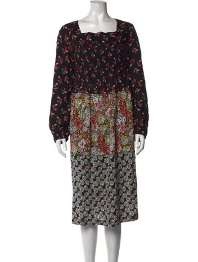 Pre-owned Vicky Tiel Floral Print Long Dress In Black