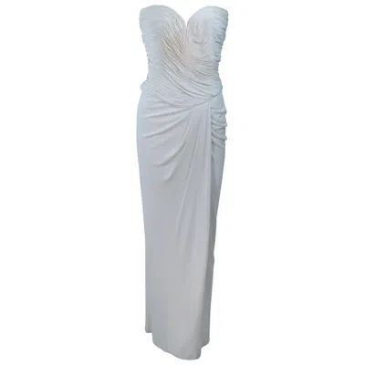 Pre-owned Vicky Tiel Ivory Draped Jersey Gown Size 42 6 In White