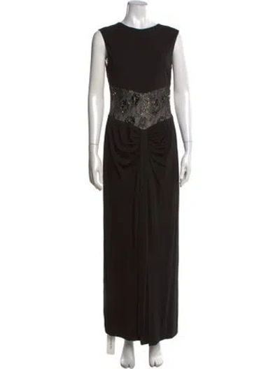 Pre-owned Vicky Tiel Lace Pattern Long Dress In Black