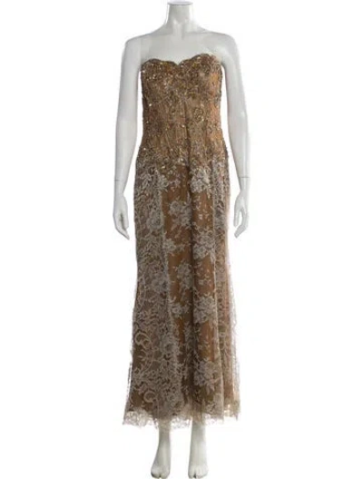 Pre-owned Vicky Tiel Lace Pattern Long Dress In Multi