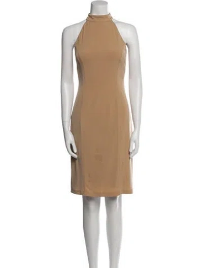 Pre-owned Vicky Tiel Mock Neck Knee-length Dress In Neutral