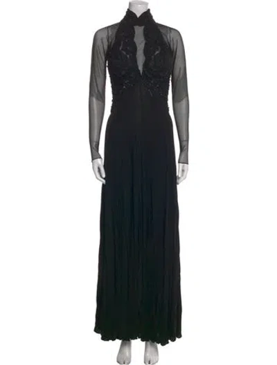 Pre-owned Vicky Tiel Mock Neck Long Dress In Black